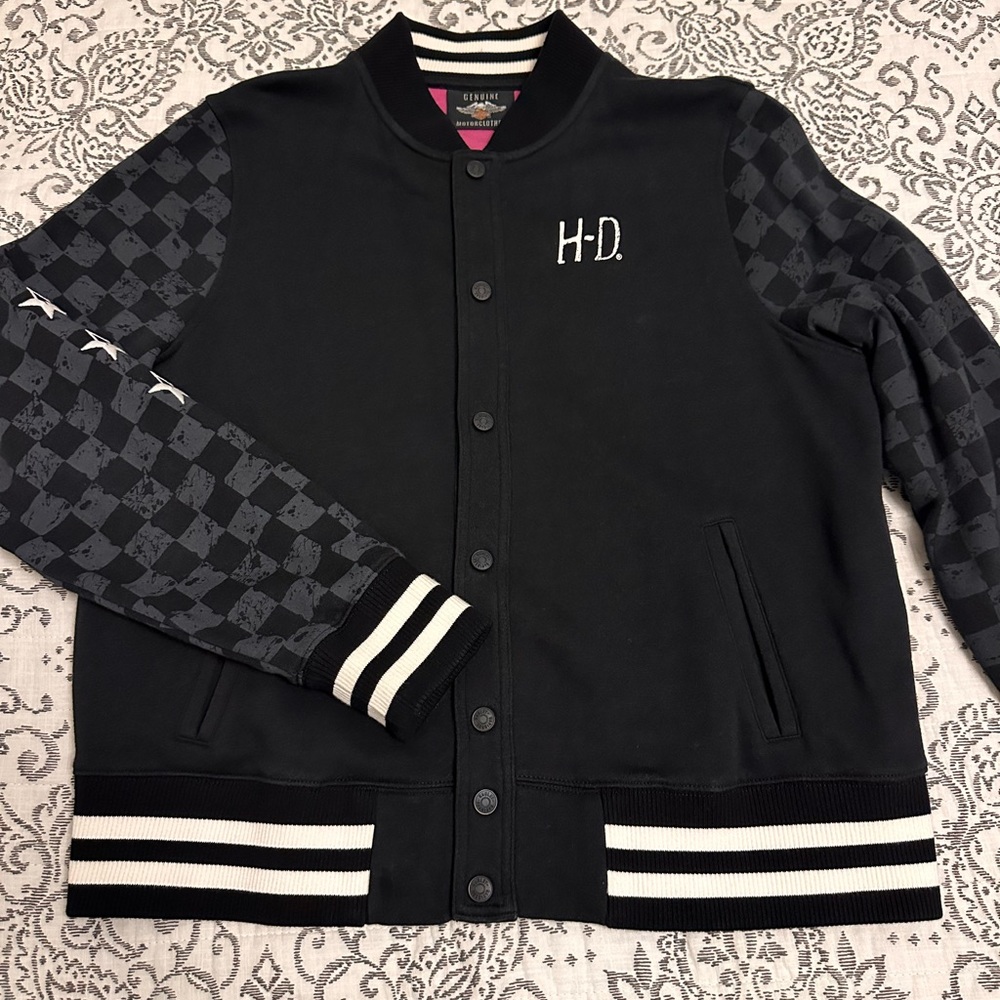 Harley Davidson Black and Gray Varsity Jacket